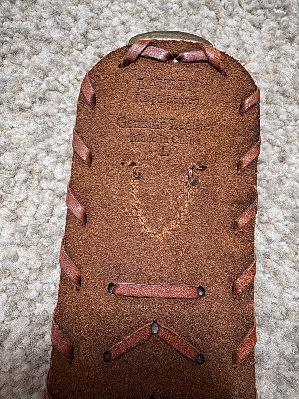 Ralph Lauren Brown Woven Leather Wide Belt Cognac Whipstitch Buckle Western Sz L - Picture 7 of 7